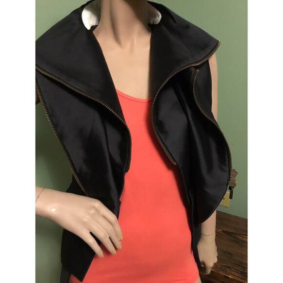 VERA WANG Couture(runway?) Black Silk/Wool double zipper peplum VEST w/pockets - Picture 5 of 8